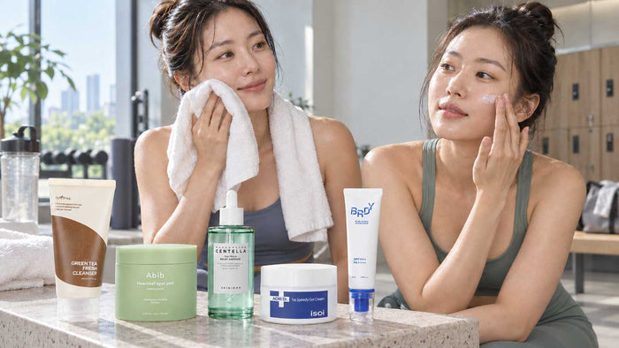 Post-workout Korean skincare for sweat-prone, acne-prone skin in humid weather