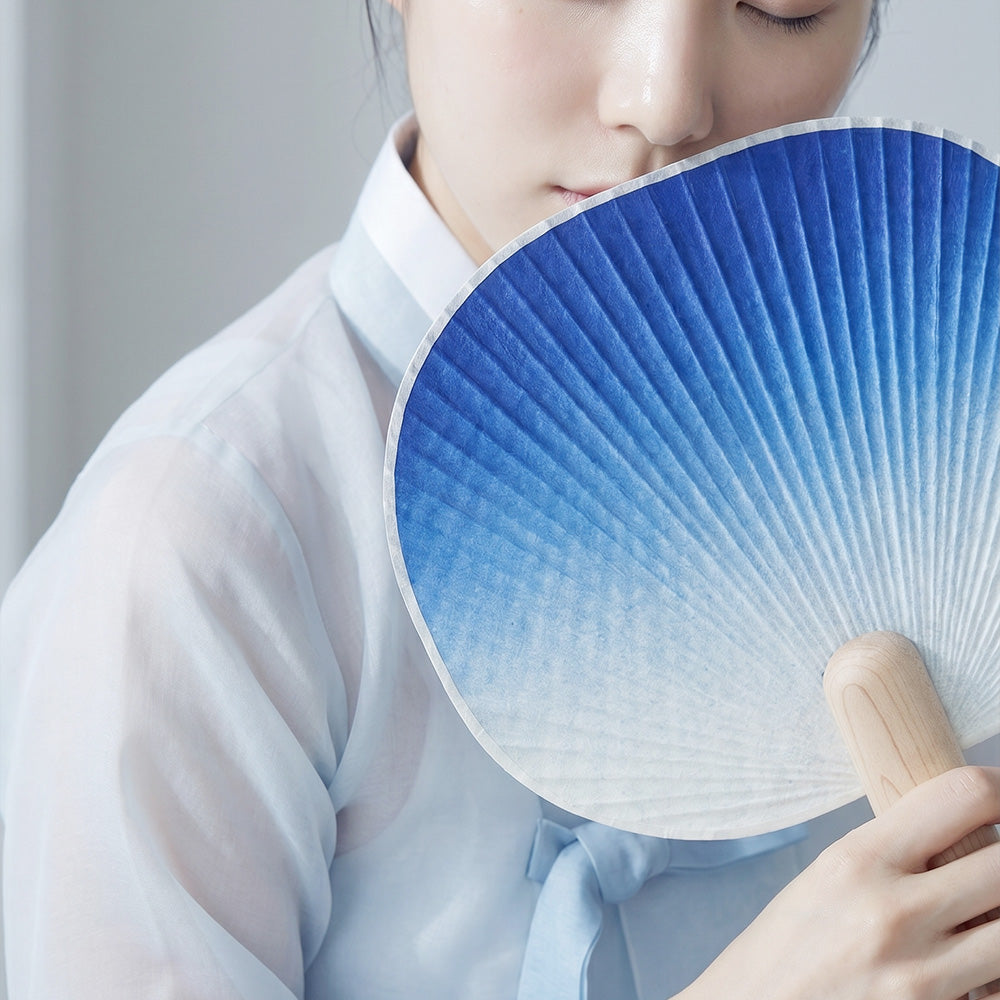 [PyunkangYul] Indigo Hanji Round Fan image 3