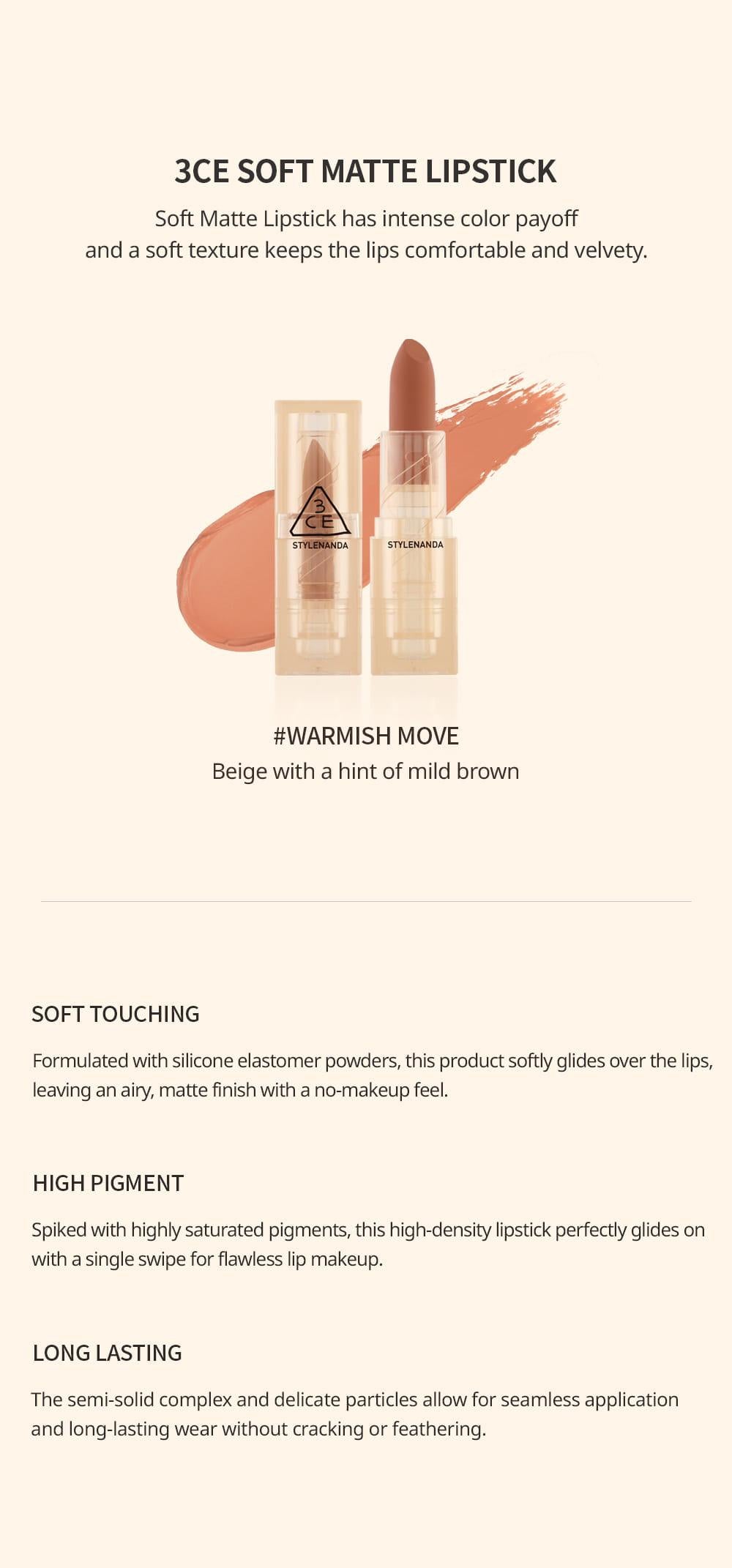 [3CE] SOFT MATTE LIPSTICK #WARMISH MOVE image 8