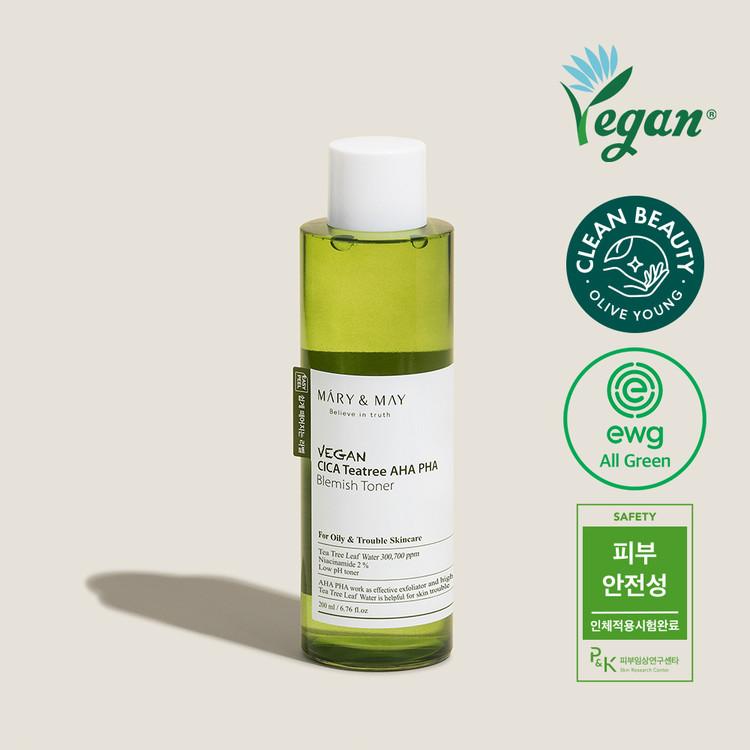 [MARY&MAY] Vegan CICA Tea Tree AHA PHA Toner - 200ml-MARY&MAY-Luxiface