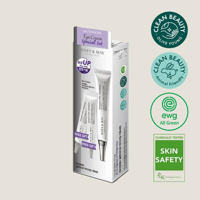 glutathione for eyes Mary&May Tranexamic Acid + Eye Cream is packed with gentle yet powerfully ingredients:, Glutathione reduces melanin and evens skin tone, Tranexamic Acid (TXA) brightens fades dark Mary & May, Eye Cream,